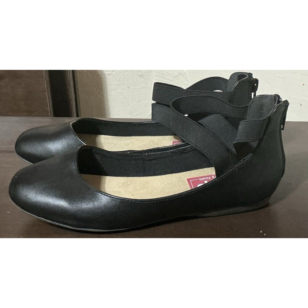 Pop Leaf Women's Ballet Flats W/ Elastic Ankle Straps, Zippered Back Size 6